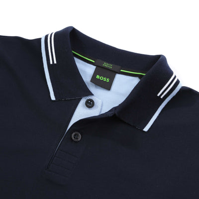 BOSS Paul Curved Polo Shirt in Dark Blue collar