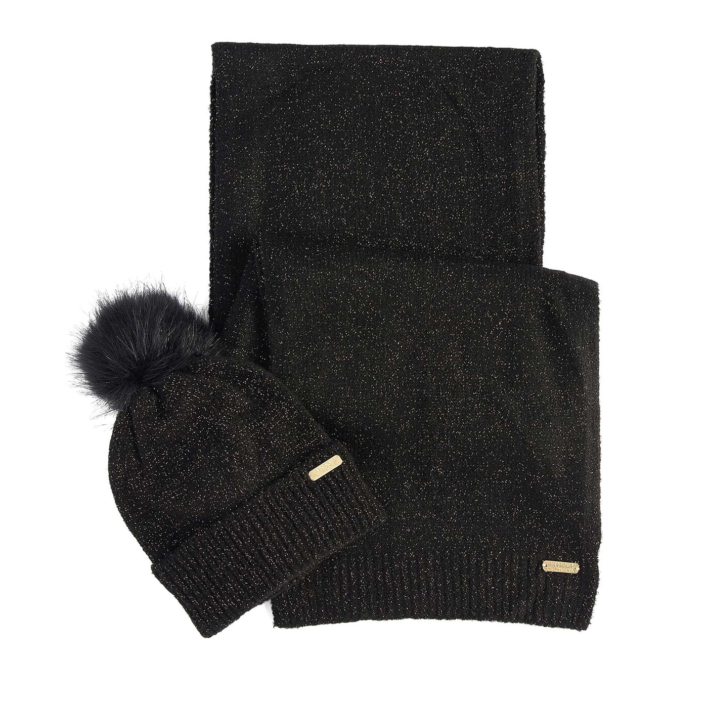 Barbour Sparkle Ladies Beanie & Scarf Gift Set in Black