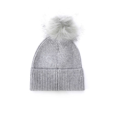 Barbour Mallory Pom Ladies Beanie Hat in Light Grey Back