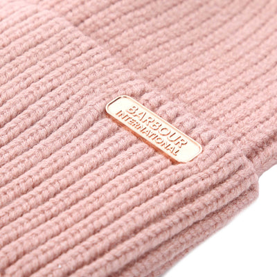 Barbour Mallory Pom Ladies Beanie Hat in Pink Badge