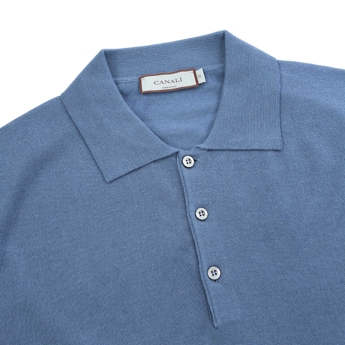 Canali 3 Button Knitted Polo in Airforce Blue Placket