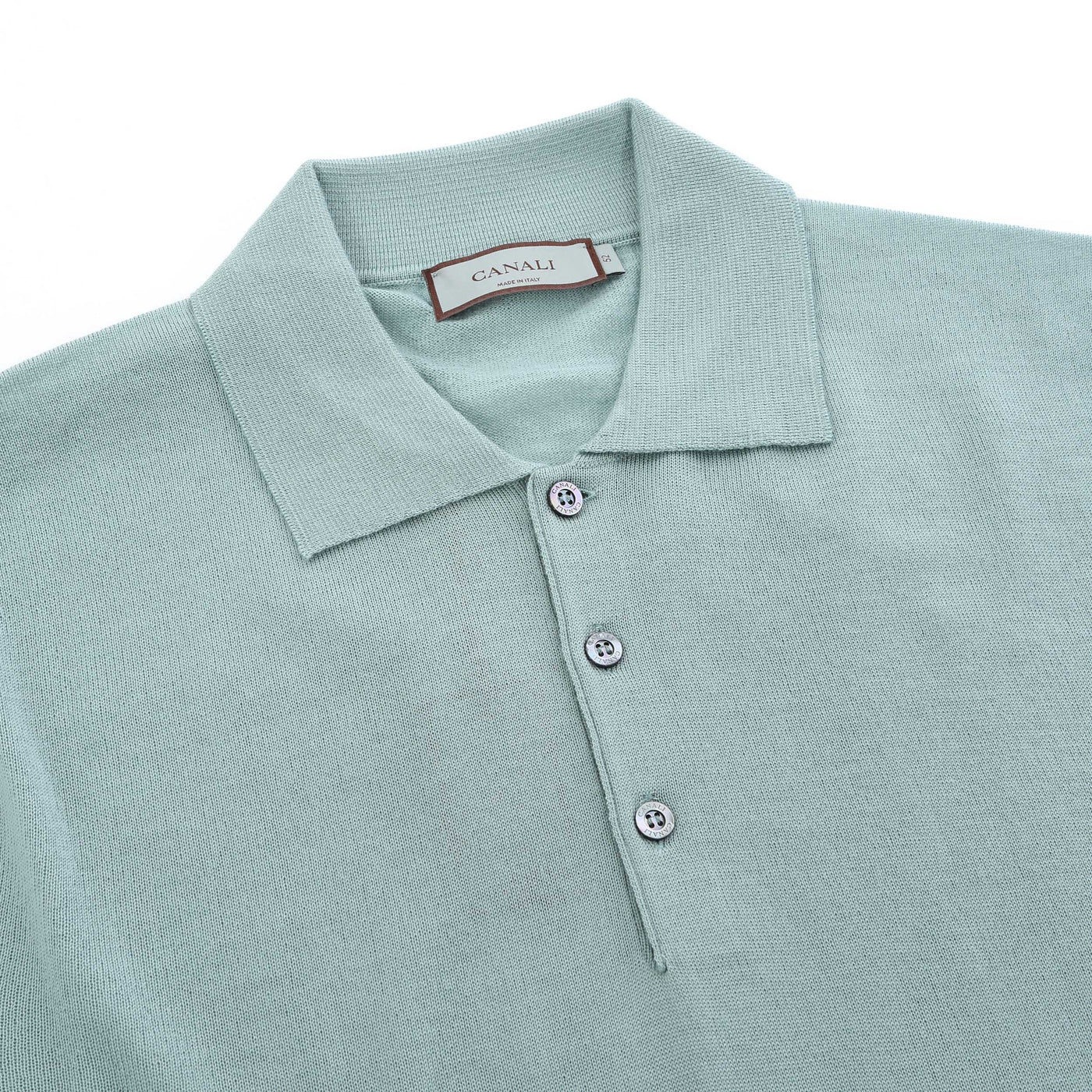 Canali 3 Button Knitted Polo in Mint Green Placket