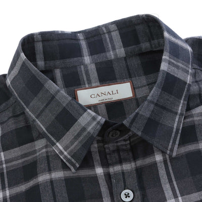 Canali Check Shirt in Black Check Collar