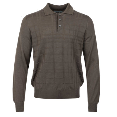 Canali Self Check Knitted Polo in Mushroom Brown