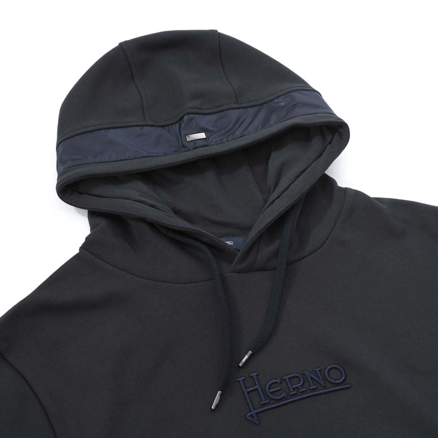 Herno Felpa Logo Con Cappuccio Hoodie Sweat Top in Navy Detail