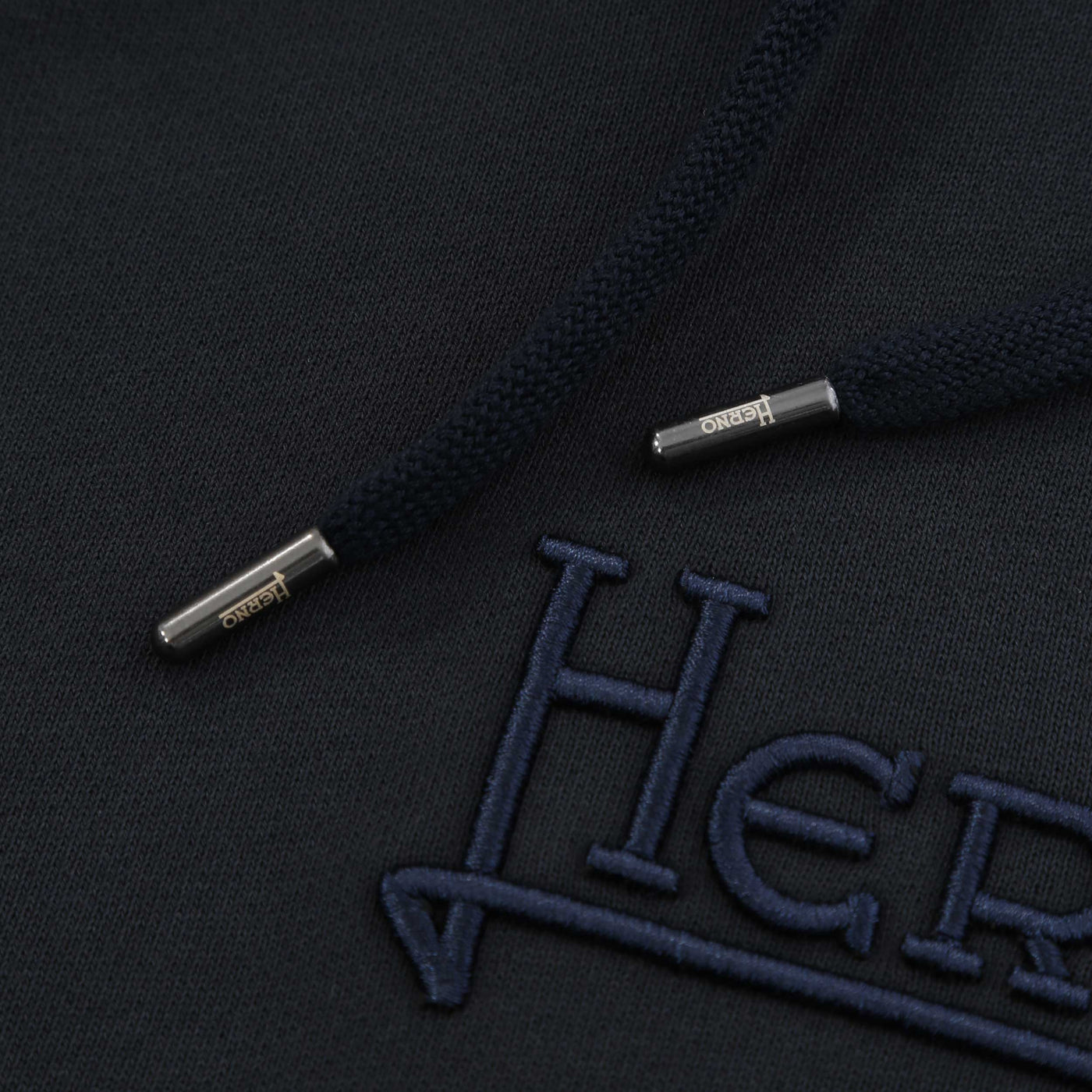 Herno Felpa Logo Con Cappuccio Hoodie Sweat Top in Navy Logo