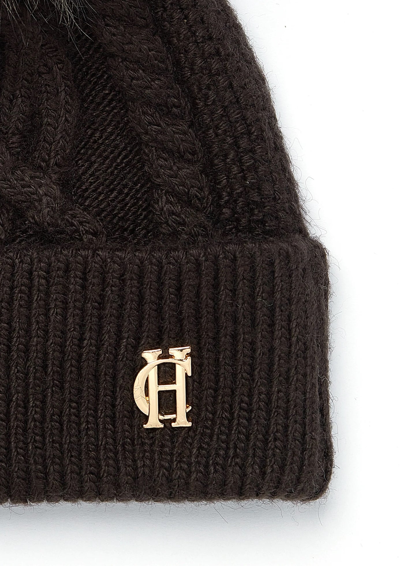 Holland Cooper Cortina Ladies Bobble Hat in Chocolate Mink Logo