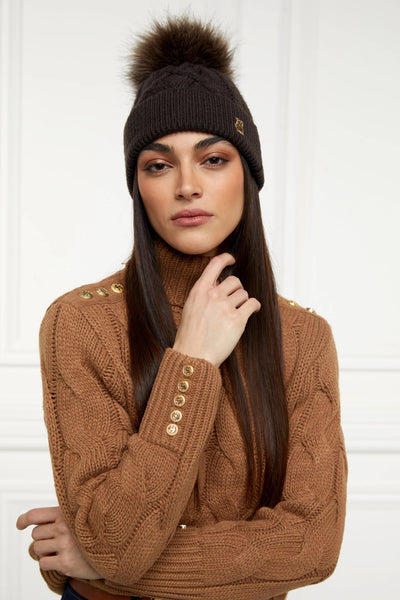 Holland Cooper Cortina Ladies Bobble Hat in Chocolate Mink