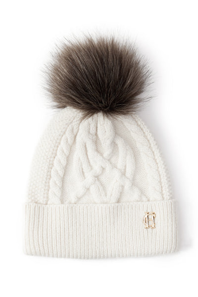 Holland Cooper Cortina Ladies Bobble Hat in Cream Front