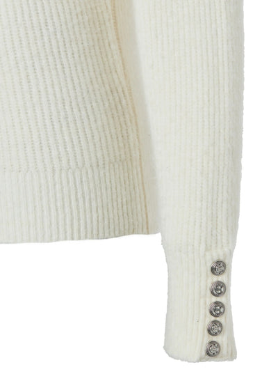 Holland Cooper Kelsie Rib Embellished Roll Neck Knitwear in Natural Cuff