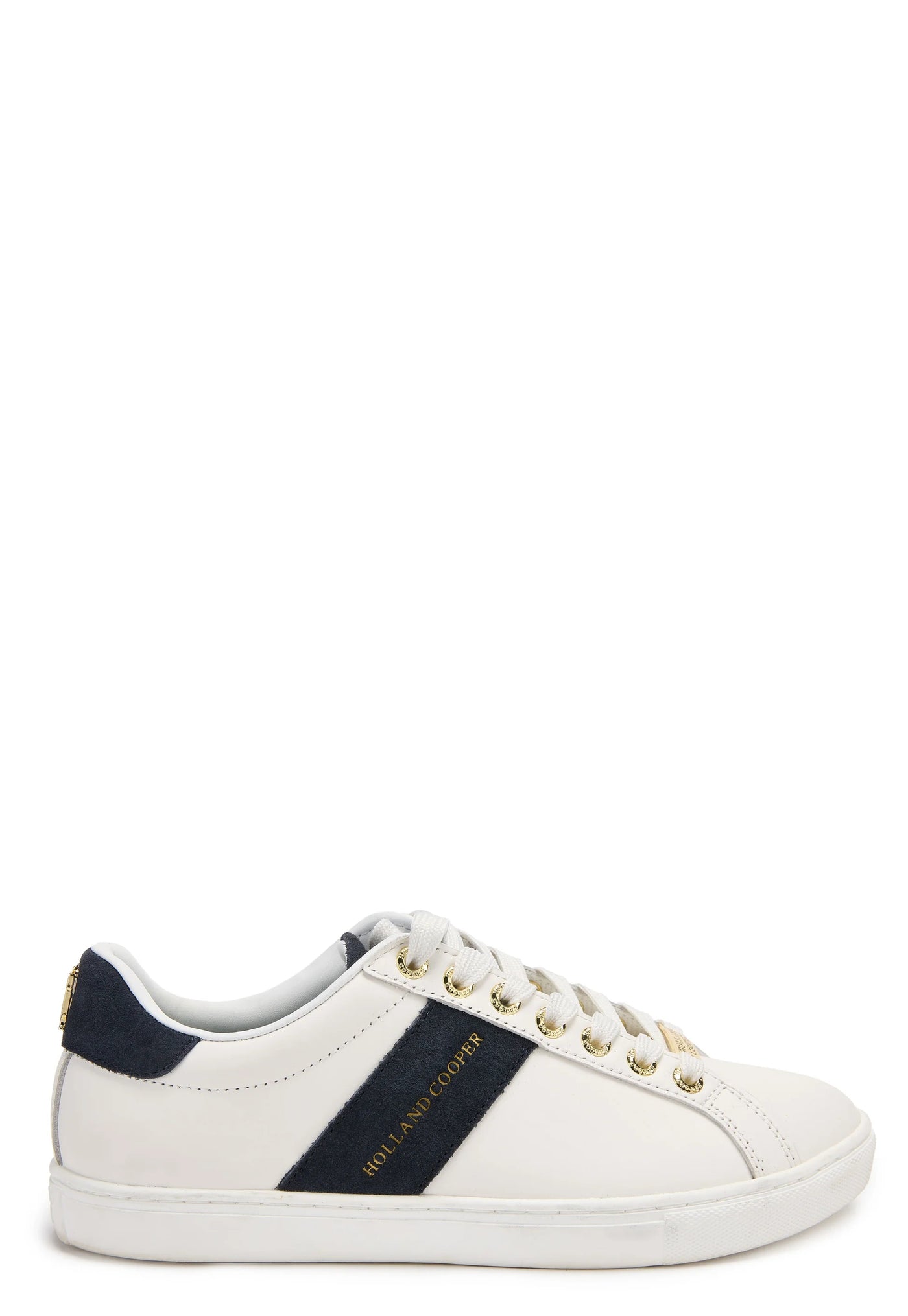 Holland Cooper Knightsbridge Court Ladies Trainer in White Navy Side