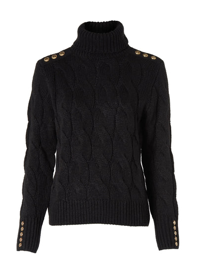 Holland Cooper Lucia Roll Neck Knit in Black Front