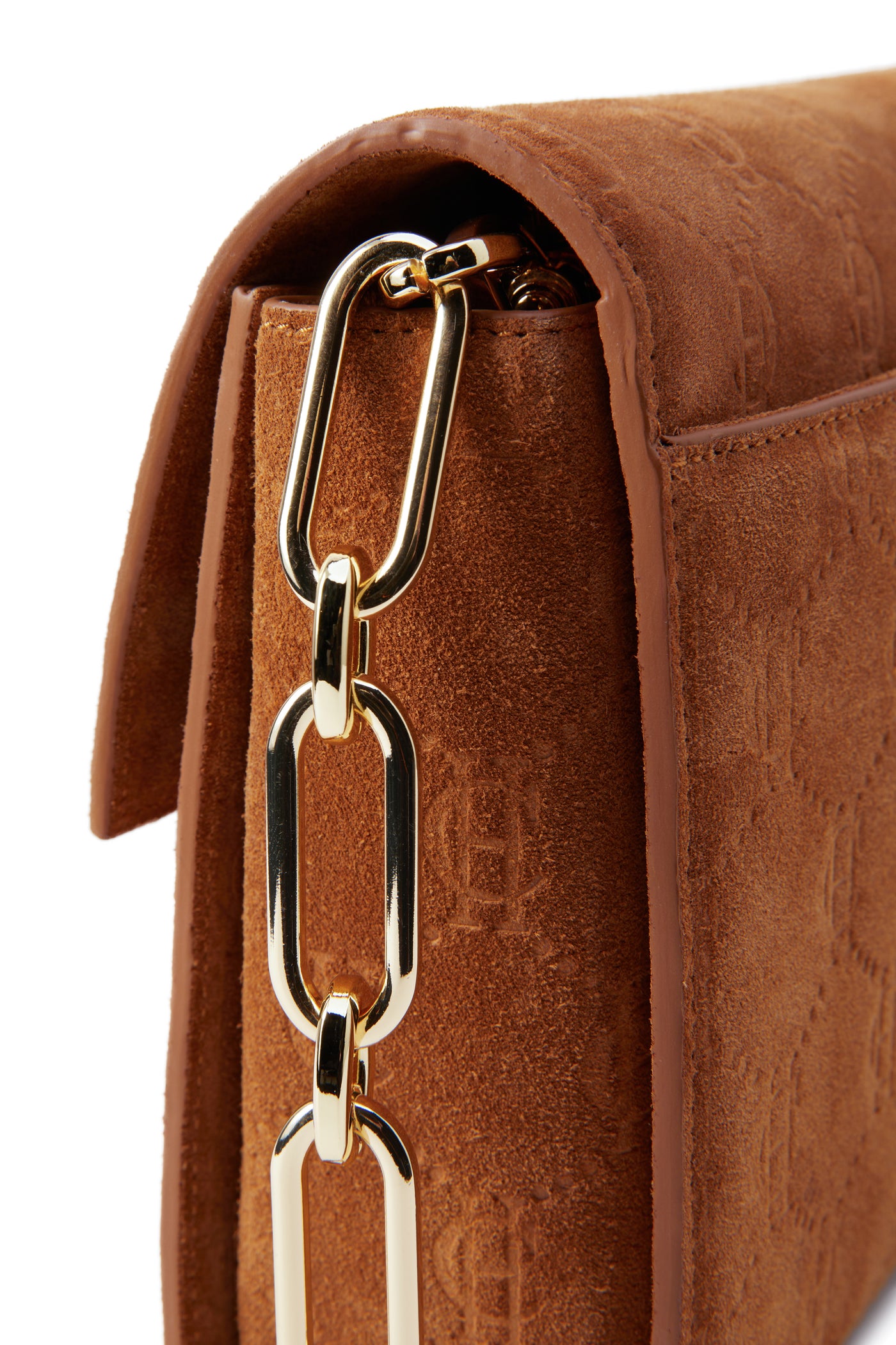 Holland Cooper Monogram Bag in Cognac Suede Monogram Chain