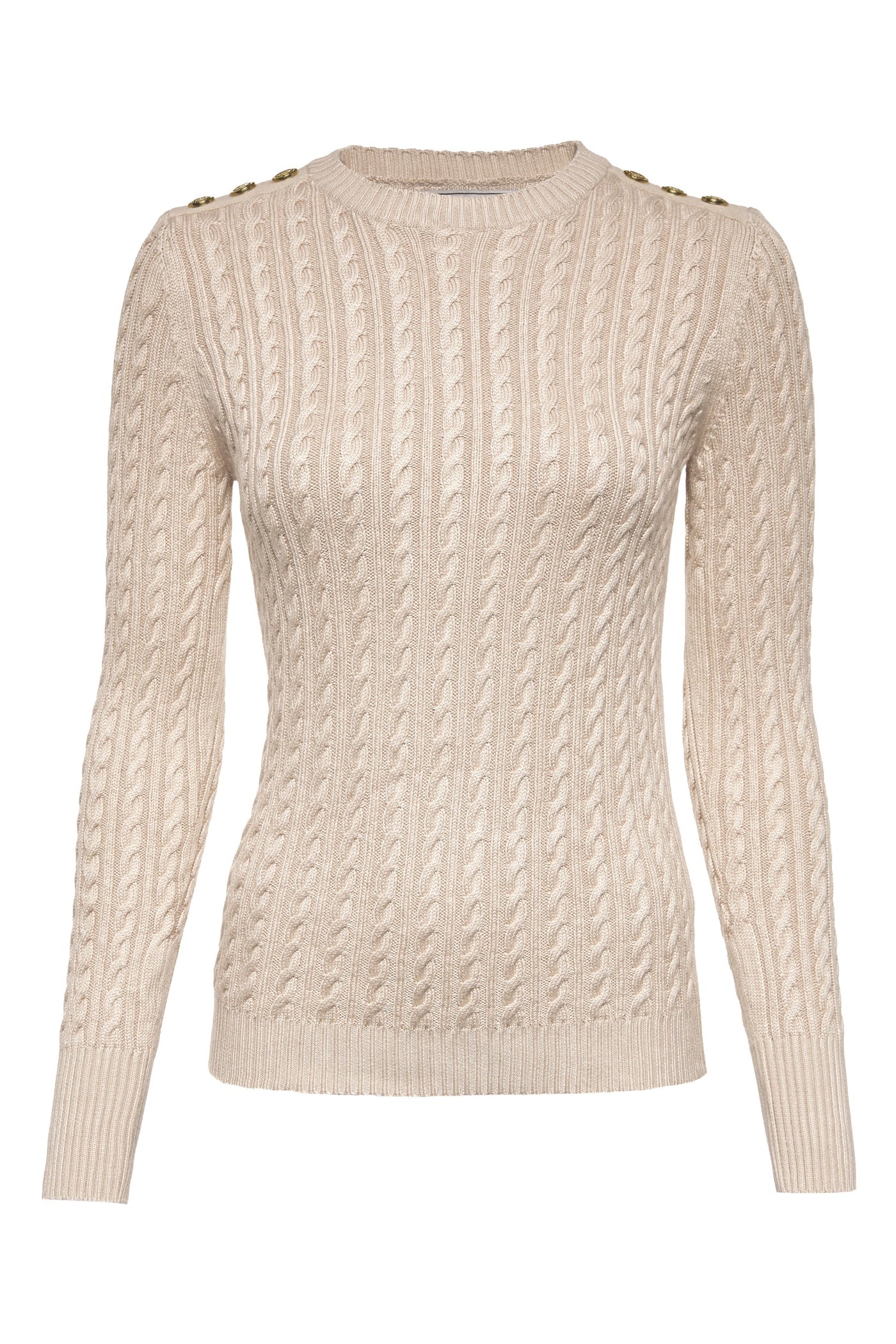 Holland Cooper Seattle Cable Crew Knitwear in Oatmeal Front