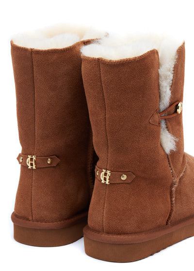 Holland Cooper Shearling Boot in Tan Heel Detail