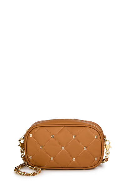 Holland Cooper Soho Mini Quilted Camera Bag in Tan Front