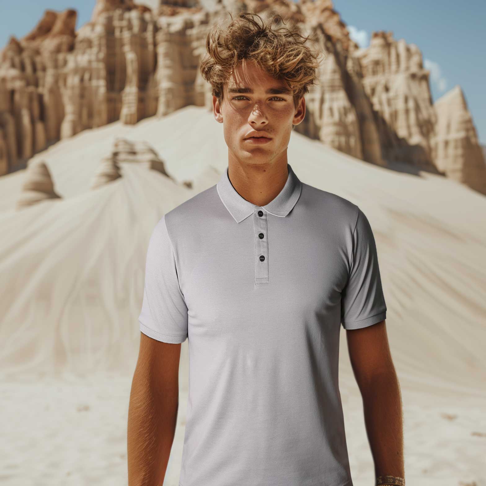 Marai Pique Polo Shirt in Light Grey