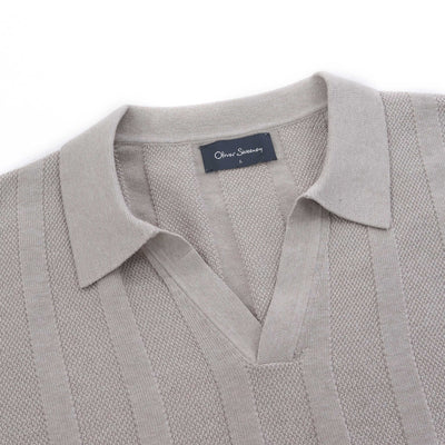 Oliver Sweeney Hundon Knit Polo Shirt in Mushroom Placket