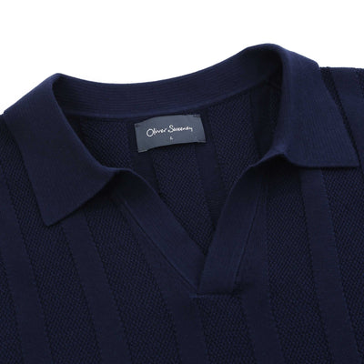 Oliver Sweeney Hundon Knit Polo Shirt in NavyPlacket