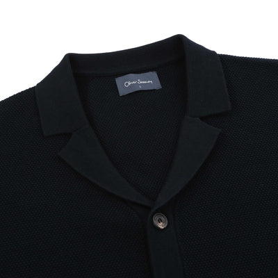 Oliver Sweeney Kingsfield Waffle SS Shirt in Navy Collar