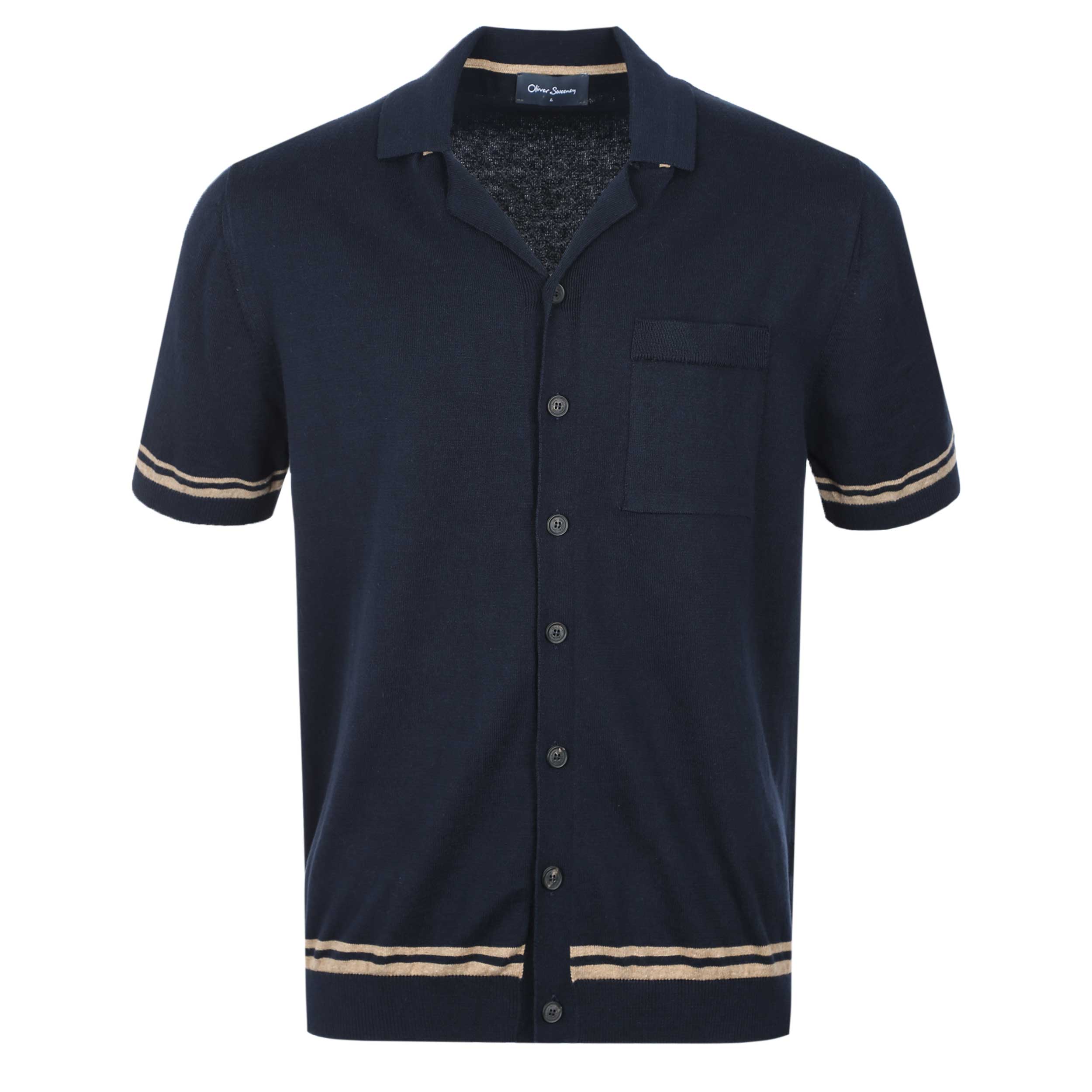 Oliver Sweeney Penley Knitted SS Shirt in Navy