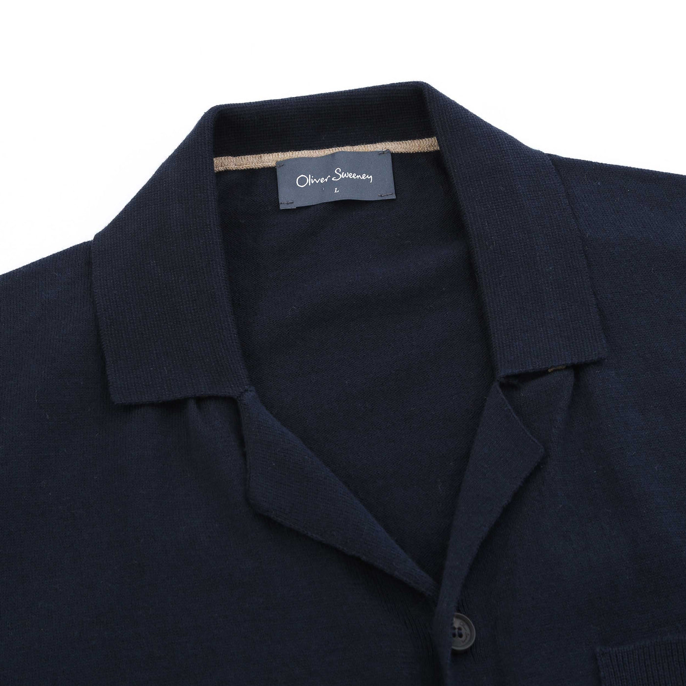 Oliver Sweeney Penley Knitted SS Shirt in Navy Placket