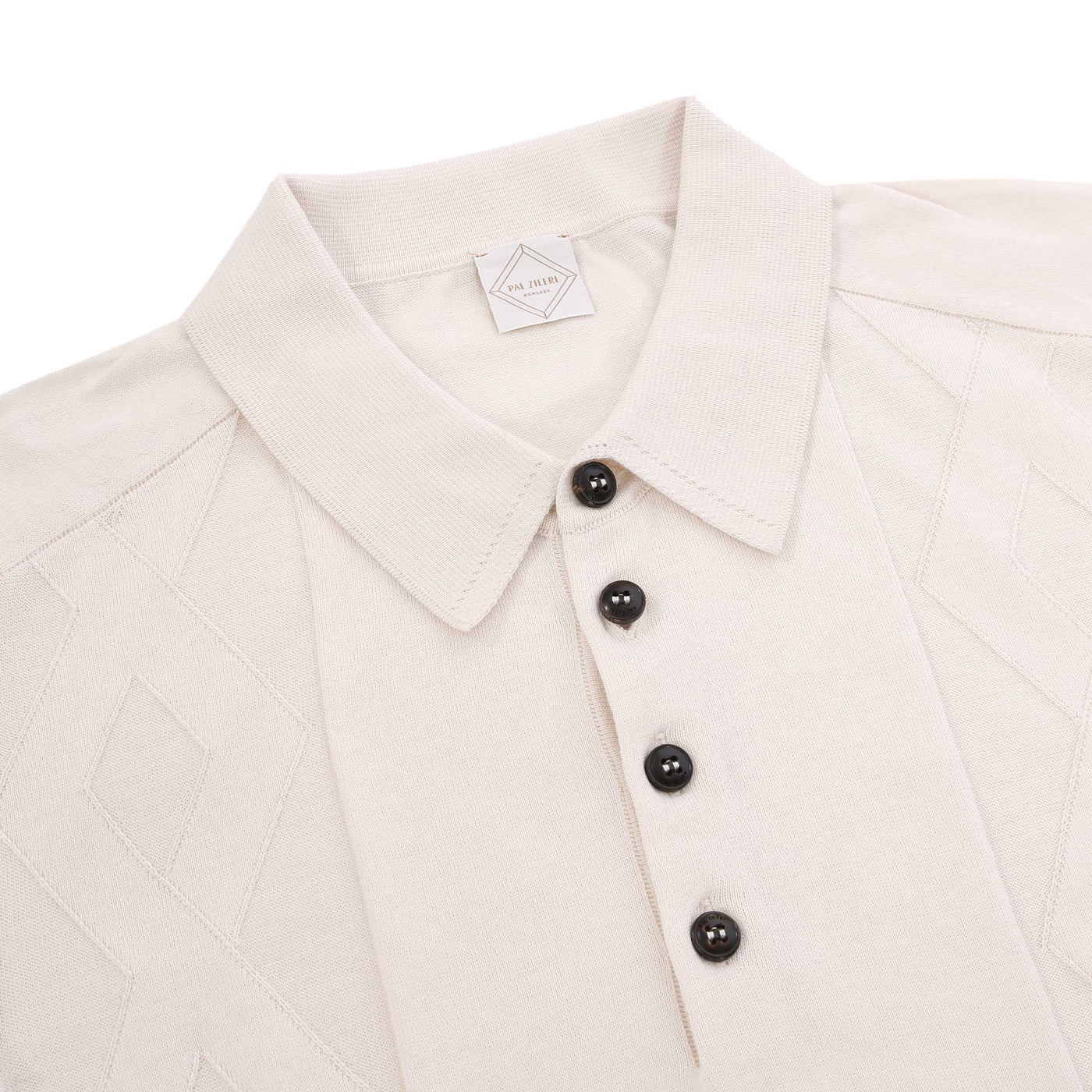 Pal Zileri Cable Self Print Polo Shirt in Cream Collar