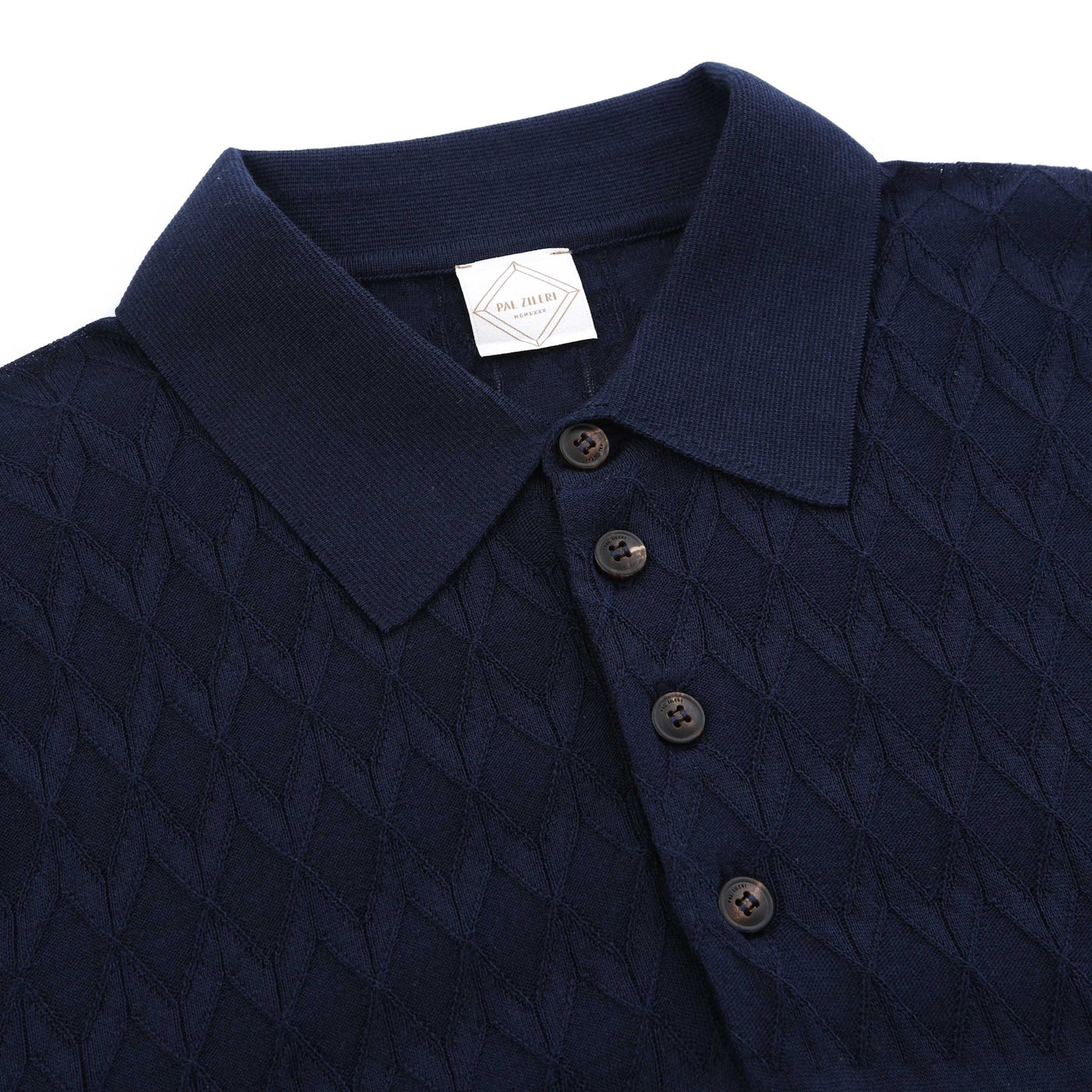 Pal Zileri Knitted Silk Cotton Blend Polo Shirt in Navy Collar