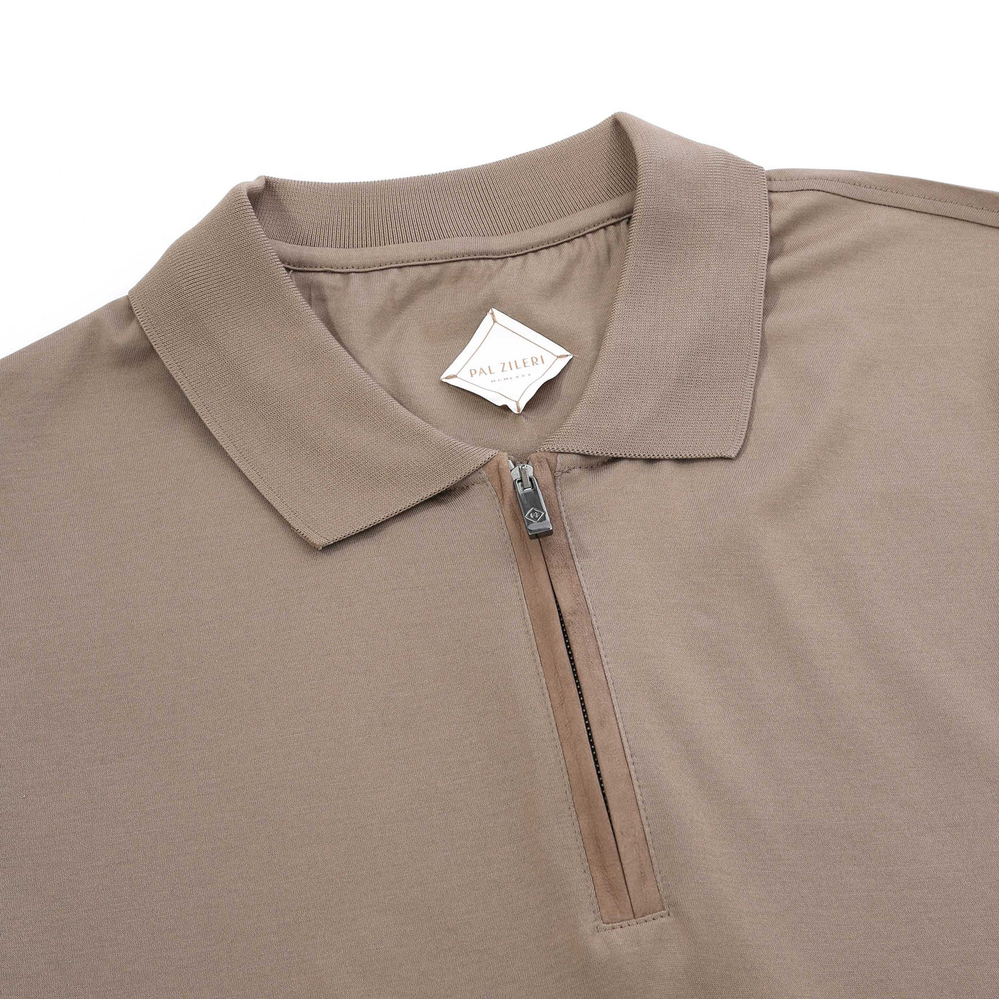 Pal Zileri Zip Detail LS Polo Shirt in Taupe Placket