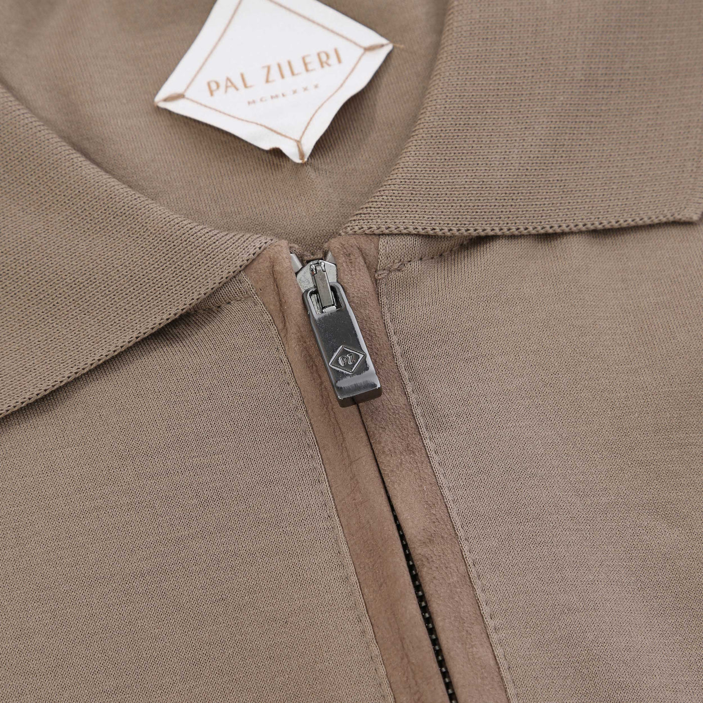 Pal Zileri Zip Detail LS Polo Shirt in Taupe Zip