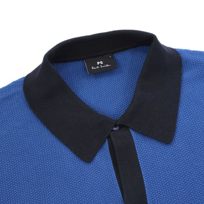 Paul Smith Button Thru SS Polo Knitwear in Petrol Blue Collar