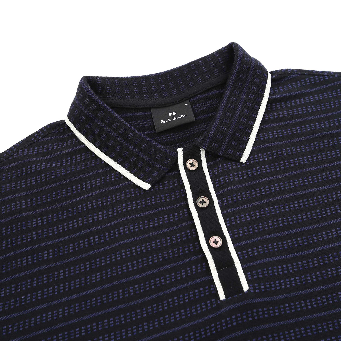 Paul Smith Reg Fit Broken Stripe Polo Shirt in Navy Placket