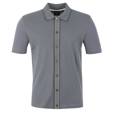 Paul Smith Trim Button Thru Polo Shirt in Grey front