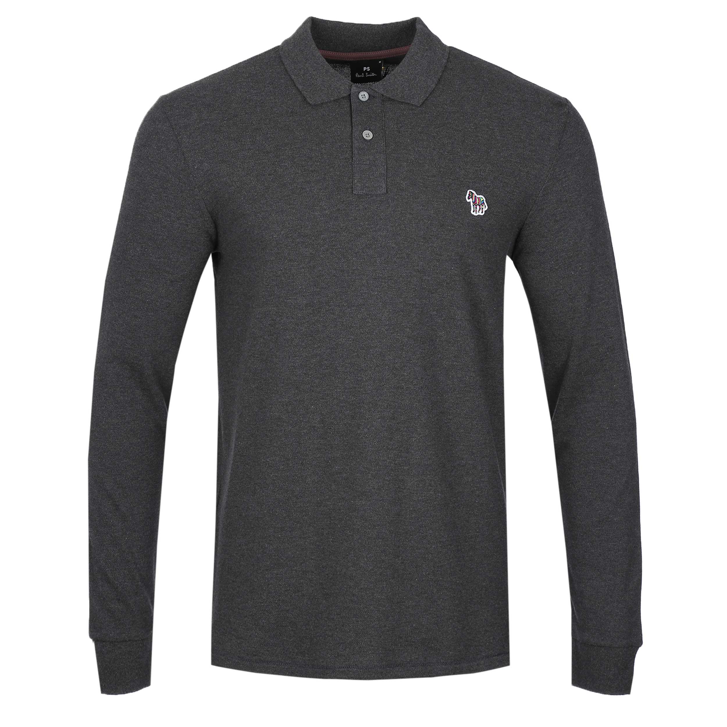 Paul Smith Zebra Badge LS Polo Shirt in Black Melange