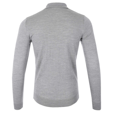 Remus Uomo Cable Knit Front Knitted Polo in Silver Grey