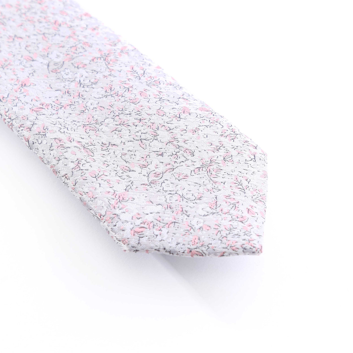 Remus Uomo Floral Tie & Hank Set in Silver & Pink Design