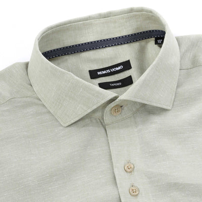 Remus Uomo Frank Linen Shirt in Sage Green Collar