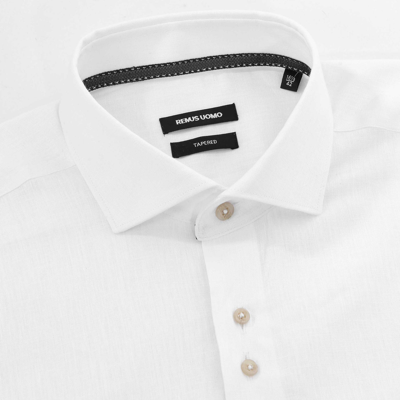 Remus Uomo Frank Linen Shirt in White Collar