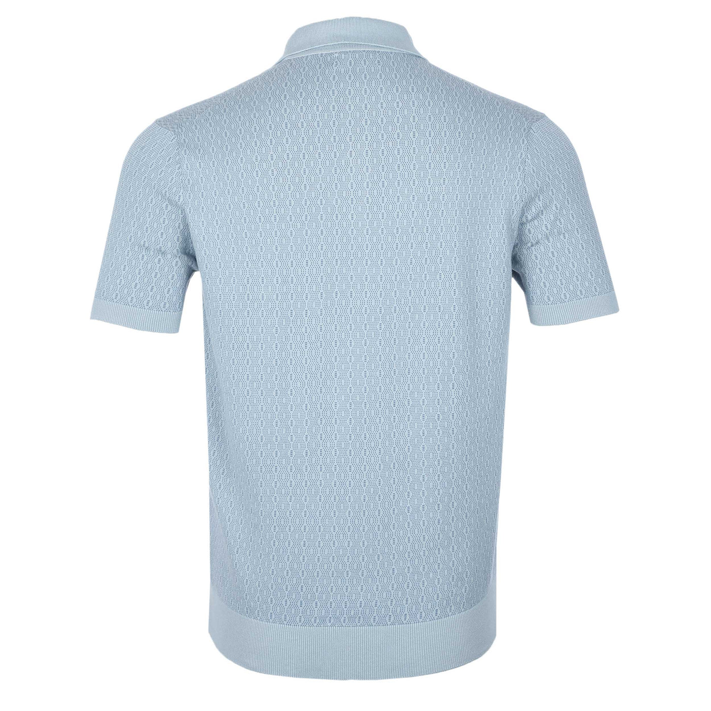 Remus Uomo Geometric Jacquard Knitted Polo Shirt in Blue Back