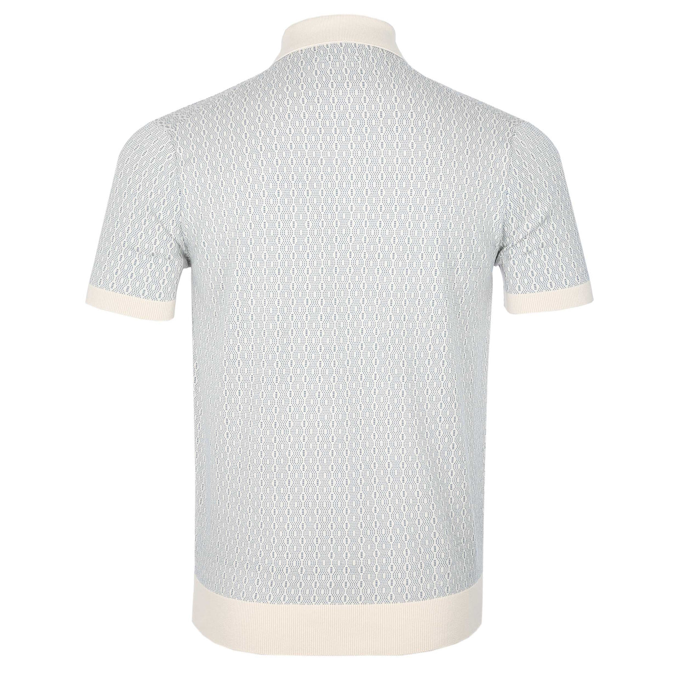 Remus Uomo Geometric Jacquard Knitted Polo Shirt in Stone Blue Back