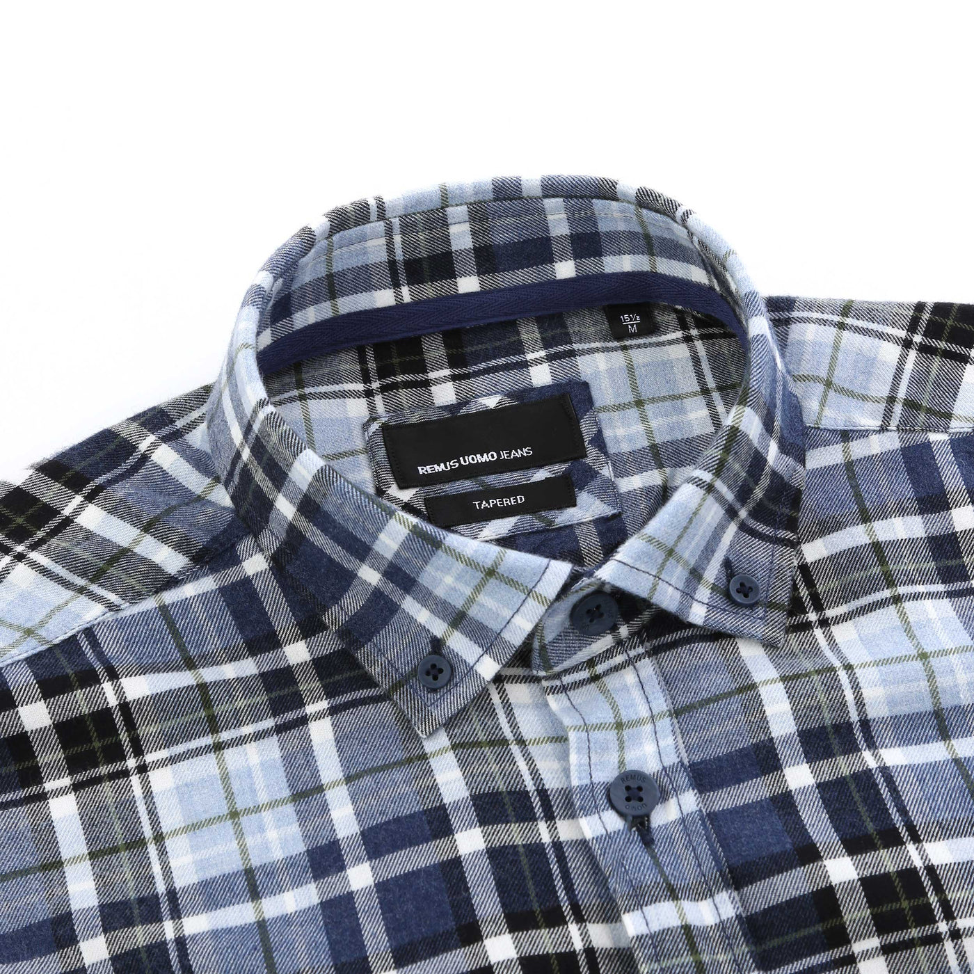 Remus Uomo Parker Check Flannel Shirt in Navy Check Collar