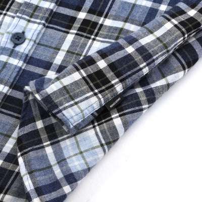 Remus Uomo Parker Check Flannel Shirt in Navy Check Logo Tab