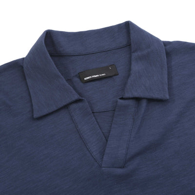 Remus Uomo Slub Skipper Collar Polo Shirt in Navy Collar