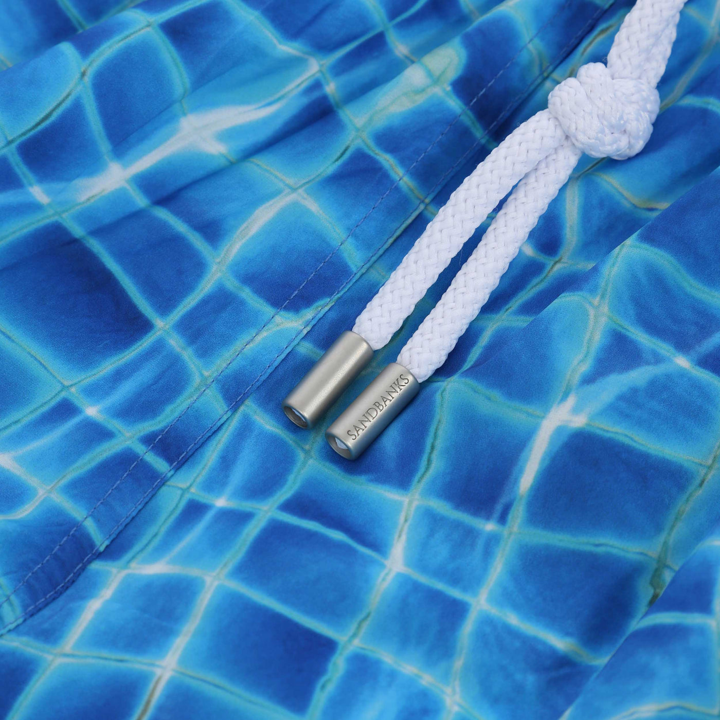 Sandbanks Mosaic Pool Side Swim Shorts in Blue Toggles