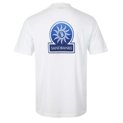 Sandbanks Resort Applique Logo T Shirt in White & Navy Back