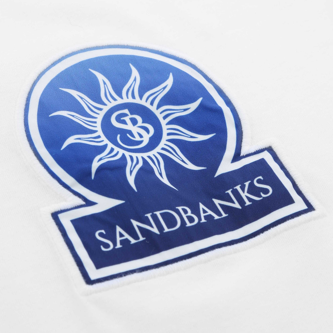Sandbanks Resort Applique Logo T Shirt in White & Navy Logo