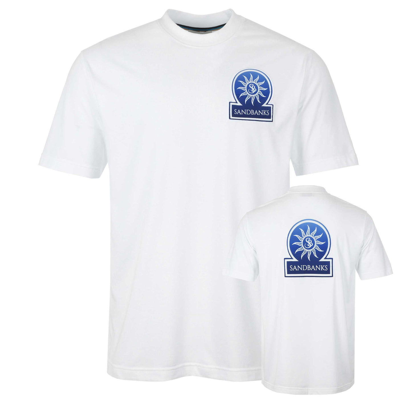 Sandbanks Resort Applique Logo T Shirt in White & Navy