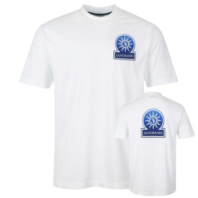 Sandbanks Resort Applique Logo T Shirt in White & Navy