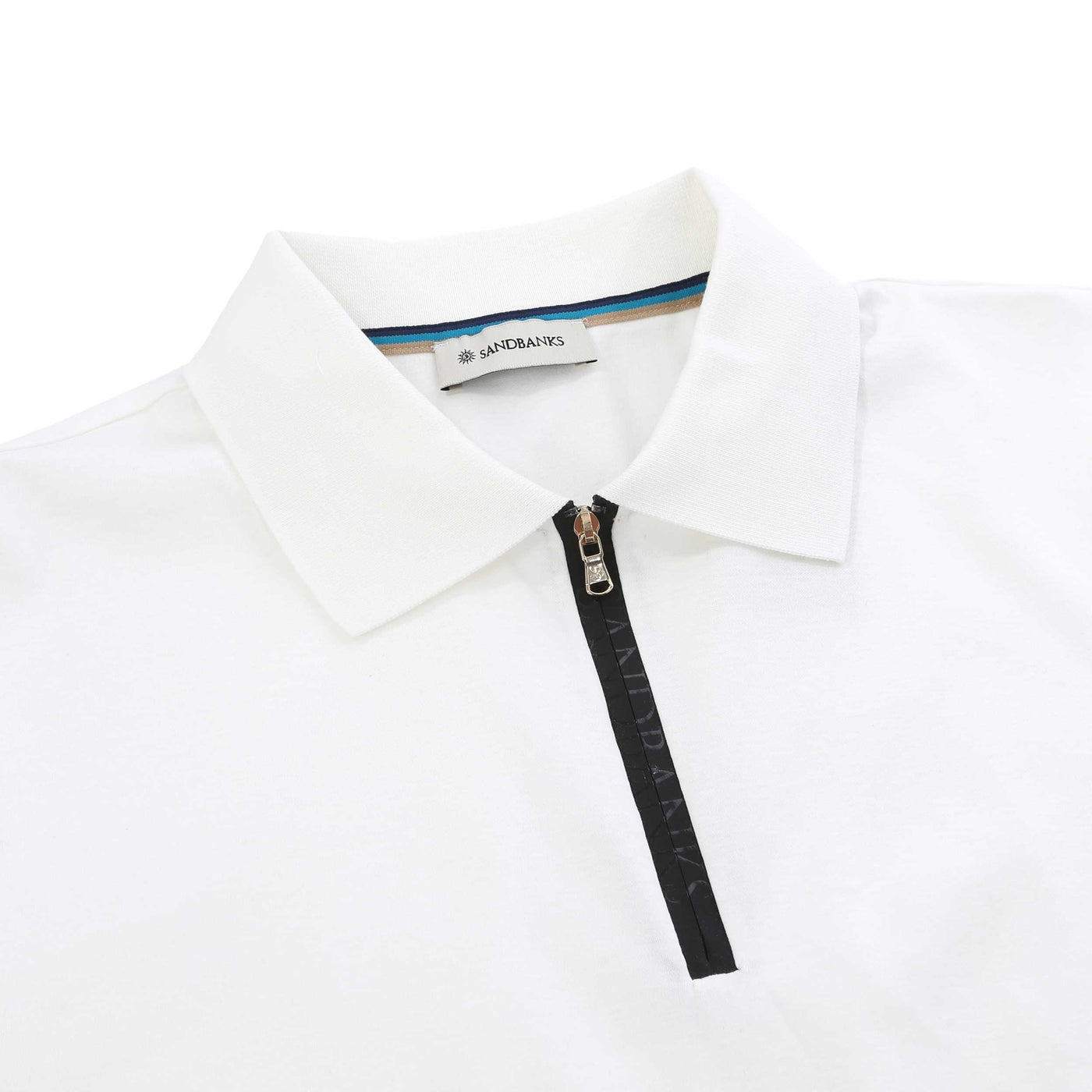 Sandbanks Silicone Zip Polo Shirt in White Collar