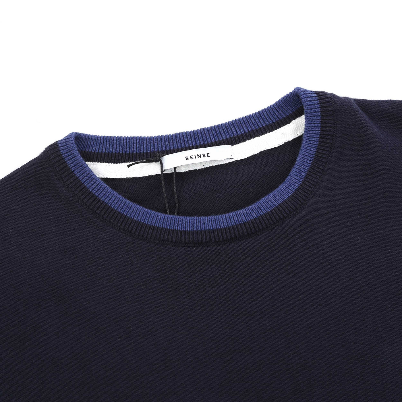 Seinse Crew Neck Knitted T Shirt in Navy Collar